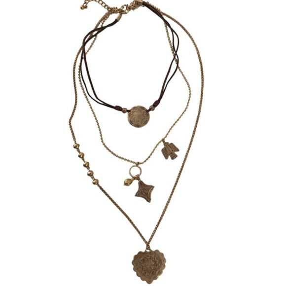 Free People Jewelry - NWOT Free People Gold and Suede Detachable Multi-Strand Necklace with Pendants